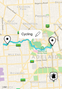 Map showing cycling route along the River Torrens Linear Park Trail